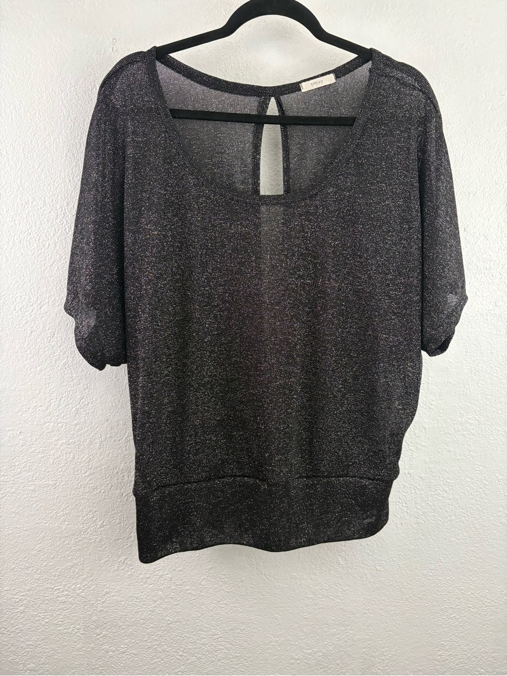 Popsy black silver metallic top batwing knit tapered hem and a keyhole back 2XL
